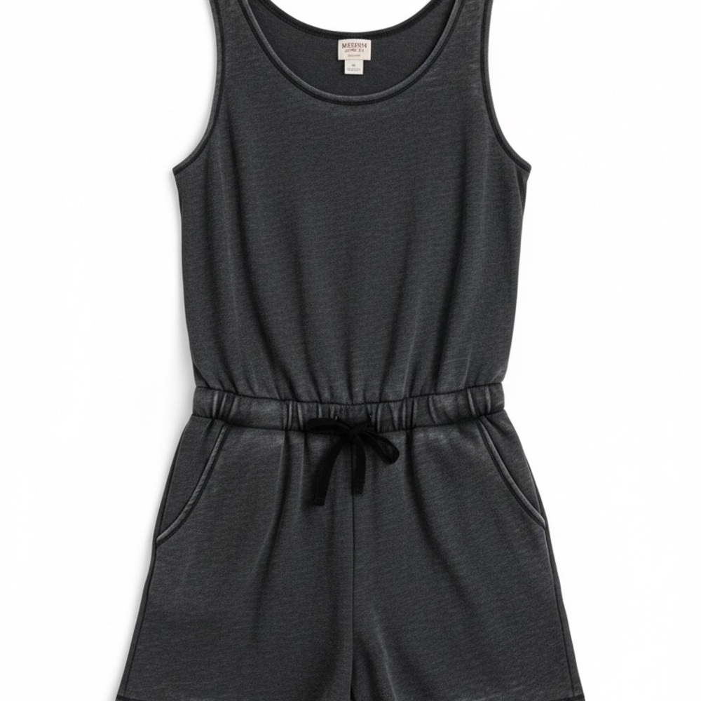 Mossimo Supply Co Gray Knit Romper Sleeveless Drawstring Waist Casual Size L - Picture 4 of 11